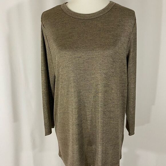 NWOT C Wonder Gold Metallic Sparkle Long Sleeve Top - Picture 1 of 8